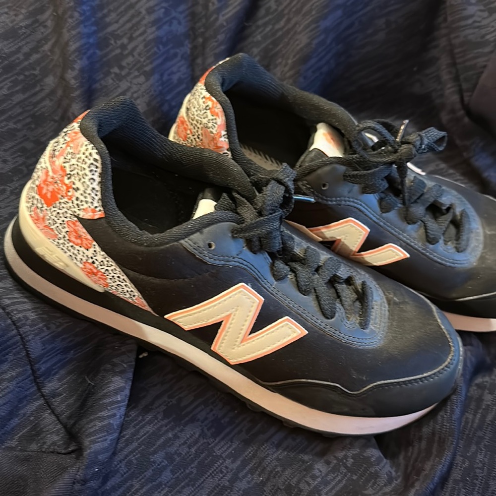 Worn once, New Balance black/pink floral sneakers.